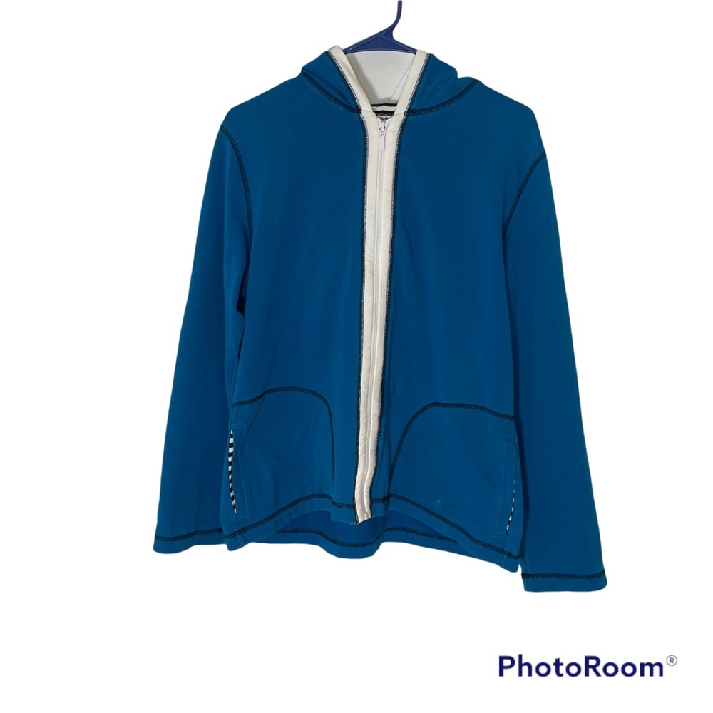 Spa by Chico’s Blue Hoodie Size 1 soft and Comfortable Good Looking Stri…